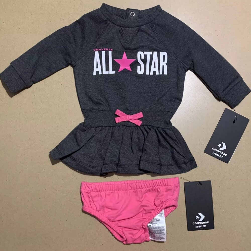 NEW CONVERSE Star Baby Infant Girl Ruffle Romper Dress & Matching Bottoms 6 Mo.